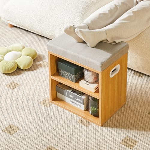 YMYNY Shoe Storage Bench with Cushion, 2 Tier Shoe Rack with Padded Seat, Adjustable Shoe Organizer Cabinet for Entryway, Living Room, Hallway, Closet, Bedroom, 15.4L*11W*16.54H, Natural, UHBD028N - color: Natural