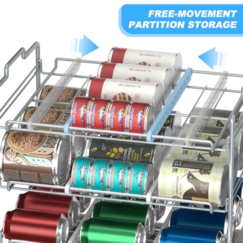 4 Tiers Stackable Can Rack Organizer, Wear-resistant Upgrade Beverage Food Can Dispenser Holder Holds up to 48 Cans for Kitchen Cabinet and Pantry (Silver) - color: Silver