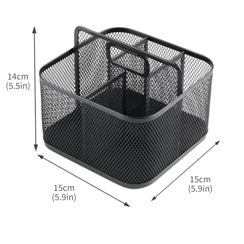 360° Rotating Remote Control Holder, Metal Mesh 5 Compartments Remote Caddy with Handle for Desk or Nightstand Storage, Space-Saving Desk Organizer Style Supply Organizers for Office Desk Accessories