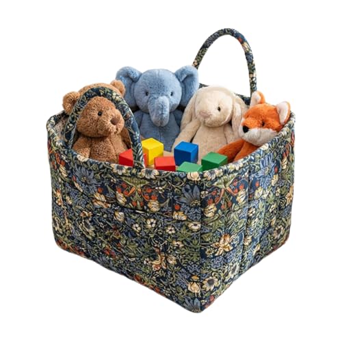 Quilted Fabric Basket Foldable Car Storage Boho Floral Laundry Basket Hamper for Nursery Bedroom & Living Room | Organize Clothes Toys - color: Boho Blooming