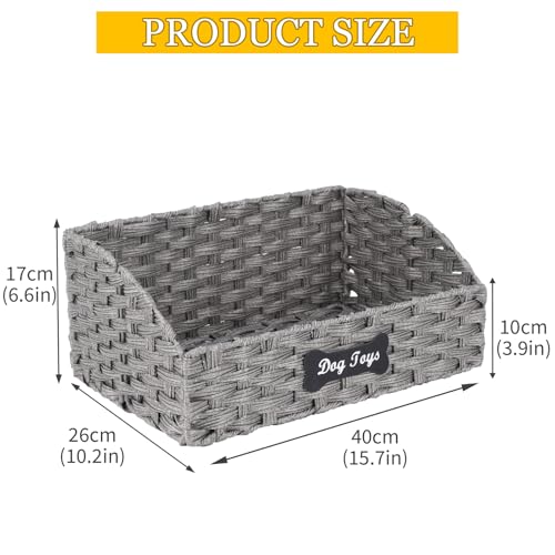 Dog Toy Basket Large Durable Metal Woven Foldable Storage Bin, Living Room Bedroom Entryway Toy Storage Organizer Rustic Trapezoid Pet Basket for Dogs Puppies and Home Floor Corners-Grey - color: Grey Imitation Banana Leaves