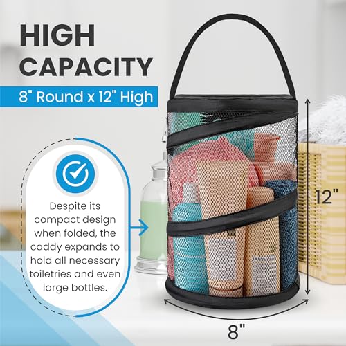 Handy Laundry Foldable Shower Caddy - Collapsible, Portable, Drainage Hole, Carry Handle, Large Compartments, Great Organizer for Camp, Travel, Gym, and Dorm (Black) - color: Black, size: Large
