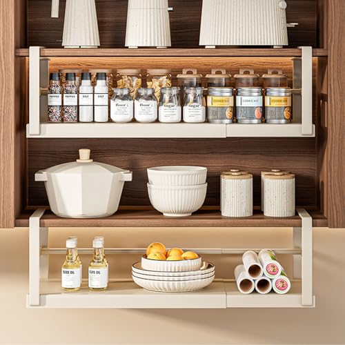 CINPIUK Expandable Under Shelf Storage Basket, Slide-in Storage Rack Under Cabinet Add-on Storage Baskets Heavy Duty Carbon Steel Hanging Organizer for Kitchen Pantry Laundry Bathroom, 1 Pack