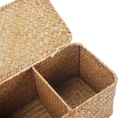 Seagrass Storage Basket for Bathroom - Toilet Tank with Lid, Wicker Woven Narrow Basket for Organizing (13" x 5" x 4.3") - color: Natural, size: 13" x 5" x 4.3"