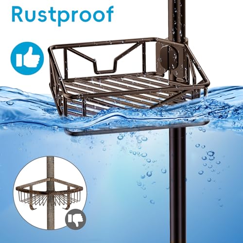 Skycarper 5 Tier Adjustable Corner Shower Caddy Organizer with Hooks,Rustproof Tension Pole 62-116 Inch,Bronze - color: Bronze