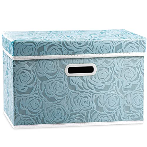 PRANDOM Larger Collapsible Storage Cube with Lid [1-Pack] Fabric Decorative Storage Bins Box Organizer Container Basket with Cover Handles for Bedroom Closet Living Room 17.7x11.8x11.8 Inch - color: Blue, size: Large(1-Pack)