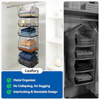 5 Tier Metal Hanging Closet Organizer with 2 Extra Tall Storage Baskets & 3 Standard Wire Baskets, Heavy Duty Foldable Closet Organizer with Protective Liners for Sweaters, Jeans, Handbags, Tower