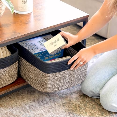 NaturalCozy Storage Baskets 16.8”x13”x7.6” Cotton Rope Woven Baskets for Organizing 3-Pack | Toy Storage Bins | Basket for Shelves, Laundry, Blanket, Clothes, Closet, Kitchen, Bathroom, Gifts - color: Black & Mixed Black