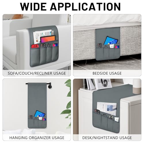 TV Remote Control Holder Couch Caddy, Non-slip Bedside Caddy Organizer with 5 Pockets for Key Glasses Phone Magazine Holders (Gray, 35"x12.4") - color: Gray, size: 35"x12.4"