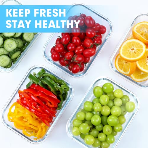 VERONES 5 Pack 36 OZ Glass Meal Prep Containers, Airtight Glass Lunch Containers Set, Glass Food Storage Containers with Lids,Exclusive of BPA, for Microwave, Oven, Freezer & Dishwasher Friendly,Grey - color: Grey