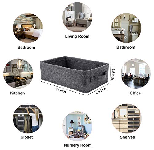 Medium Storage Basket Shlef Low Storage Bin Rectangle Felt Fabric Baskets Storage Bins Organizer for Underwear Socks Bra Towel Toiletry Baby Products Storage Basket Light Gray - color: light gray felt handles, size: 13 x 8.9 x 4.5 Inch (Pack of 1)