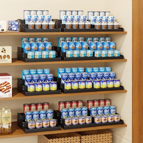 Expandable Bamboo Can Rack Organizer, 3-Tier Adjustable Pantry Storage, Can Holder for Kitchen & Pantry, Canned Food Soda Organizer, Holds Up to 24 Cans, Black (Patent Pending) - color: Black