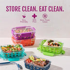 Ello Duraglass 3.4 Cup Meal Prep Sets 10Pc, 5 Pack Set- Glass Food Storage Container with Silicone Sleeve and Airtight BPA-Free Plastic Lids, Dishwasher, Microwave, and Freezer Safe, Fruit Salad - color: Fruit Salad, size: 3.4 Cup