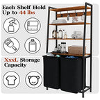 Furnulem 4 Tiers Laundry Hamper with Shelf and Hooks, Tall Laundry Basket Sorter with 2 Removable Bags, Double Clothes Hampers Organizers for Bathroom Bedroom - size: 2-Bag Laundry Hamper