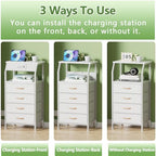 Furnulem Night Stand with Charging Station, Dresser with PVC & Fabric Drawers, 33.3 Inch Side Table with Open Shelf, Tall Bedside Table for Closet, Entryway, Bedroom Furniture, 3 Ways to Use, White - color: White, size: 4 Drawer