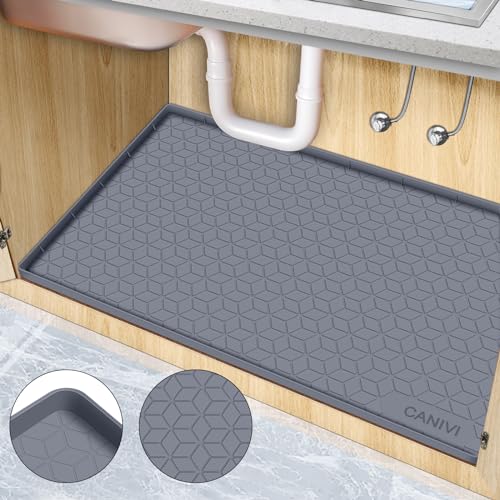 Under Sink Mat, 34" x 22" Waterproof Silicone Under Sink Tray for Kitchen & Laundry Cabinets, Kitchen Cabinet Shelf Protector, Up to 3.3 Gallons Liquid, Fits 36 inch Standard Cabinet(Grey) - color: Blue Grey, size: 22"W x 34"L