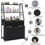 Gyfimoie Laundry Sorter with 2 Drawers, 3 Section Laundry Hamper with 2 Tiers Shelf,120L with Pull-Out Rolling Bags,Laundry Organizer for Laundry Room,Bathroom,Dorm (Black)