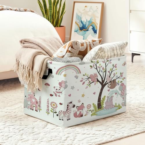 56L Animals Print Laundry Basket Clothes Hamper with Handles,Foldable Blanket Storage Large Laundry Hamper with Waterproof PE,Toy Storage Bin Organizer,Cube Clothes Organizer,Home Decor - color: Animals