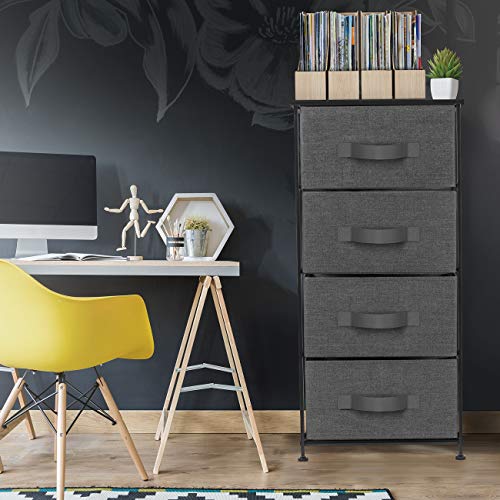 Sorbus Nightstand with 4 Drawers - Bedside Furniture & Night Stand End Table Dresser with Steel Frame, Wood Top, Easy Pull Fabric Bins for Home, Bedroom Accessories, Office & Dorm - color: Black, style: 4 Drawer