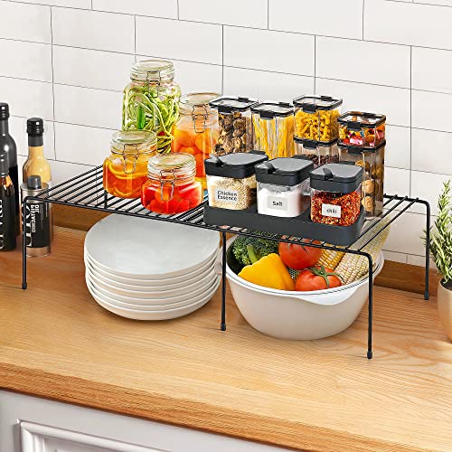 Ravinte 1 Pack Freezer Shelf Organizer, Expandable Cabinet Storage Shelf with Rustproof Metal Wire, Adjustable Kitchen Cabinet Organizer Spice Rack for Frige, Pantry, Cupboard, Countertop - Black - color: Black