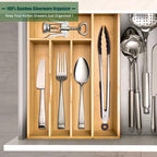 guiogc Bamboo Silverware Drawer Organizer, Silverware Organizer, Silverware Utensil Tray Holder and Cutlery Tray for Flatware and Kitchen Utensils - size: 9.85"Wx13.65"D (5-Slots)
