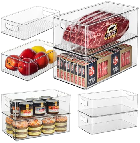 Hudgan 8 Pack Pantry Organizer and Storage, 2 Extra Large Stackable Freezer Organizer Bin, 3 Large Clear Storage Bin and 3 Medium Plastic Container for Home Edit, Kitchen Cabinet, Bathroom Shelf - size: 2XL+3L+3M