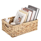 Wicker Basket for Shelf Woven Open Storage Bins with Built-in Handles Handwoven Water Hyacinth Storage Baskets Box for Living Room Bathroom Kitchen,13.8"L x 9.3"W x 5"H - size: 13.8"L x 9.3"W x 5"H