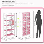 4NM 5 Tiers No Assembly Book Shelves, 51.2" H Folding Bookshelf Bookcase Open Industrial Foldable Shelves for Bedroom, Living Room, Home Office - Pink White - color: Pink White, size: XX 5-Tier