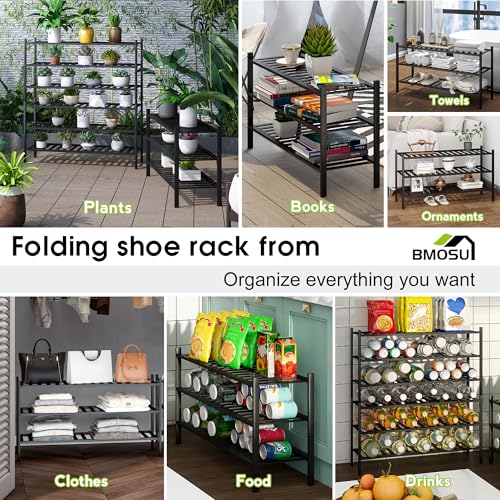 BMOSU 3-Tier Bamboo Extended Shoe Rack Premium Stackable Shoe Shelf Storage Organizer for Hallway Closet Living Room Entryway Organizer (Black Bamboo) - color: Black Bamboo, size: 3-Tier Long（33.3*11*18.3inches）