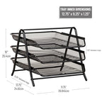 Mind Reader 3-Tier Paper Tray, Desktop Organizer, File Storage, Workspace, Office, Metal Mesh, 11.75"L x 13.75"W x 10"H, Black