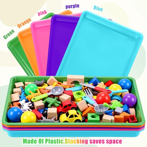 Maitys 15 Pcs Flat Plastic Trays 16.1 x 11.8'' Sensory Storage Paper Tray Stackable Classroom Bins for Office Home Organizer Crafts Supplies(Vibrant Color) - color: Vibrant Color