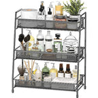 EKNITEY Bathroom Countertop Organizer Rack - 3 Tier Counter Spice Rack Metal Makeup Rack Small Perfume Vanity Organizer for Sink/Bedroom/Living room/Kitchen/Office - color: Black