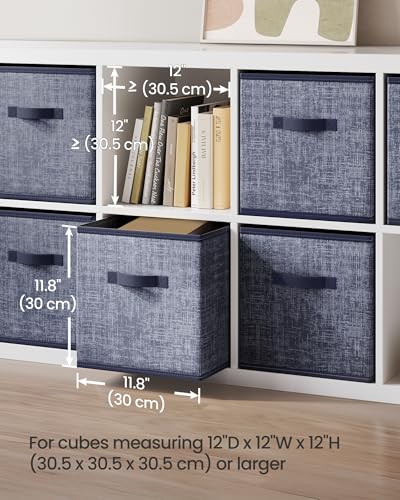 SONGMICS Storage Cubes, 11.8-Inch Non-Woven Fabric Bins with Double Handles, Set of 6, Closet Organizers for Shelves, Foldable, for Clothes, Misty Blue UROB030I01 - color: Misty Blue, size: 11.8"L x 11.8"W x 11.8"H