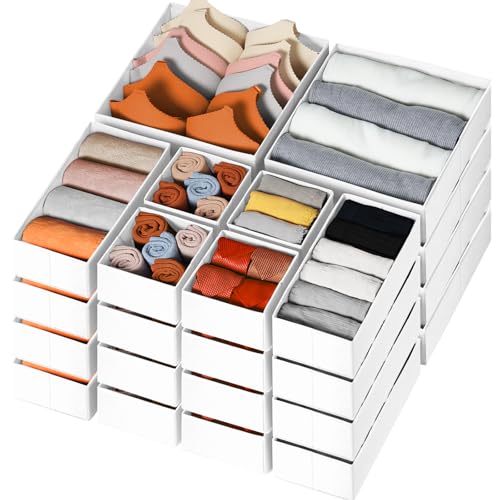 Criusia Drawer Organizer Clothes, 24 Pack Dresser Organizer Bins for Nursery Bedroom, Closet Organization and Storage Dividers for Clothing, Baby Clothes, Underwears, Socks (White) - color: White, size: 24 Pack