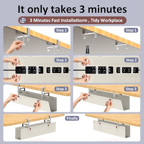 36" Under Desk Cable Management Tray for Home Office, No Drill Cord Organizer for Glass & Wood Table, Anti-Sag Oxford Fabric Wire Management Hider, Fits Surge Protector (Beige, 35.8") - color: Beige, size: 35.8"×5.6"