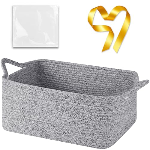 OIASKET Large Empty Gift Baskets for Baby Shower, 16.5" L x 12.6" W x 7" H Cute Woven Storage Basket with Gift Bags and Ribbons, Small Rope Toy Basket with Handles, Cat Dog Pet Toy Organizer - Grey - color: Grey, size: Large: 16.5"L x 12.6"W x 7"H