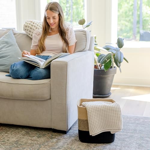 NaturalCozy Storage Cubes 11 Inch Cotton Rope Woven Baskets for Organizing, 3-Pack | Cube Storage Bin | Square Storage Baskets for Shelves Organizer, Classroom, Kids Toy Bins, Closet, Baby Nursery - color: 3-Tone Black & Tan Brown