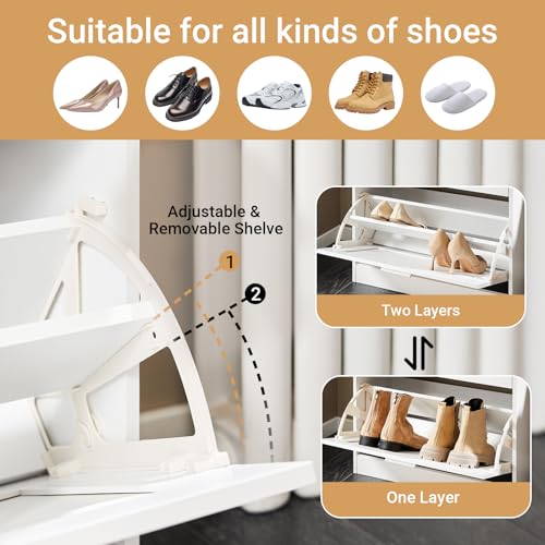 Haotian Shoe Cabinet Storage for Entryway, Narrow Shoe Cabinet with Two Flip Drawers to Save Space, Shoe Rack Cabinet for Front Door Entrance Hallway (White) - color: White, size: 2-Drawers