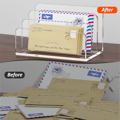 FUCDTEFC Desk Mail Organizer, 3 Section Clear Acrylic File Holder Letter Organizer, Vertical Lightweight Modern Envelope Holder Desk Accessories & Workspace Organizers for Office, Home, School - size: 3 Section Clear-L