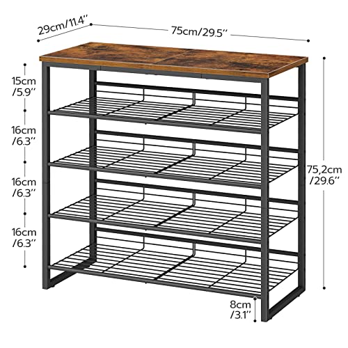 HOOBRO Shoe Rack, 5 Tier Shoe Organizer for Front Door Entrance, Shoe Shelf with Adjustable Tilt Angle, Holds 16-20 Pairs, for Entryway, Garage, Closet, Rustic Brown and Black BF08XJ01 - size: 29.5"L x 11.4"W x 29.6"H