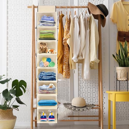 2 Pack Large-Sized Hanging Shoe Organizer 8-Shelf, Hanging Closet Organizer with 8 Side Pockets, Wider Hanging Shelves for Storage Shoes Clothes 9" W × 11.8" D× 48" H, Beige. - color: Beige - 2 Pack, size: 2 pack