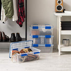 IRIS USA 16 Qt Storage Box with Airtight Seal, 4 Pack - BPA-Free, Made in USA - Heavy Duty Moving Containers with Tight Latch Gasket Lid, Weather Proof Tote Bin, WEATHERPRO - Clear/Blue - size: 16 Qt. - 4 Pack