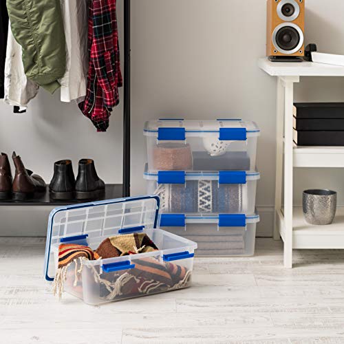 IRIS USA 16 Qt Storage Box with Airtight Seal, 4 Pack - BPA-Free, Made in USA - Heavy Duty Moving Containers with Tight Latch Gasket Lid, Weather Proof Tote Bin, WEATHERPRO - Clear/Blue - size: 16 Qt. - 4 Pack