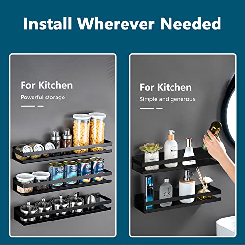 Rustproof Metal Storage Floating Shelves Wall Mounted Rectangular Shelf for Bedroom,Bathroom, Living Room, Kitchen, and Laundry Room,Nail-Free Wall-Mounted Shelves（7.9 Inch Black） - color: Black, size: 7.9in（20cm)