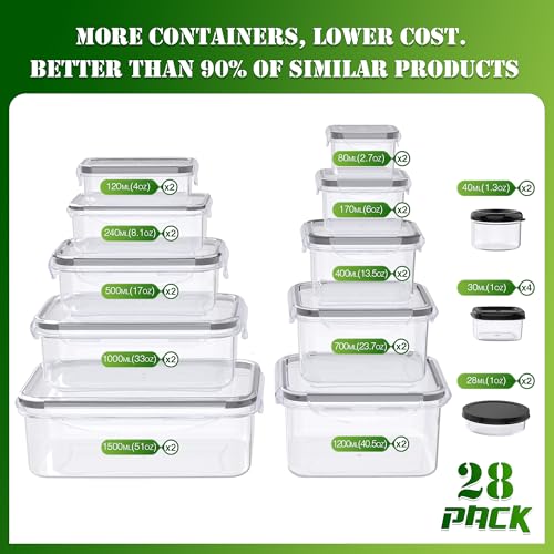 RockBerry 56 PCS Food Storage Containers with Lids Airtight- Plastic Container for Pantry Kitchen Organization-Microwave Dishwasher,Freezer Safe 100% Leak Proof (28 Stackable Boxes-28 Lids) - color: 56Pcs