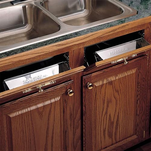 Rev-A-Shelf Tip-Out Sink Front Tray and Organizer with Hinges for 21 1/4" W Sink Base Cabinet Opening, Stainless Steel, 6541-19-52 - size: 19" x 1.7" x 19"