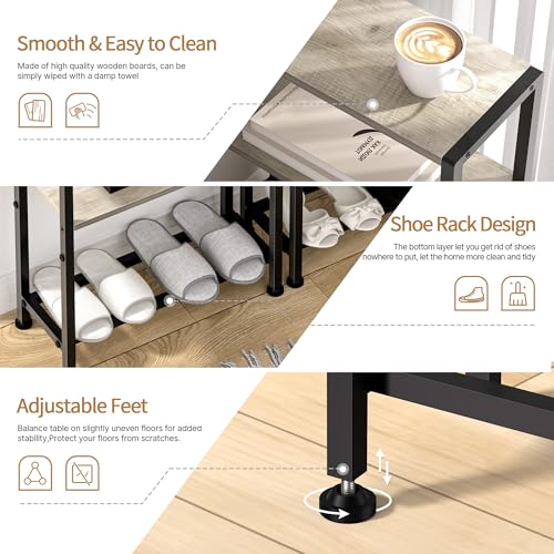 Narrow Side Table for Small Space, 2-Tier Small End Table with Shelf Holder, Slim Nightstand, Skinny Snack Couch Table in Living Room, Bedroom, Study, Kitchen and Balcony (Greige) - color: Greige