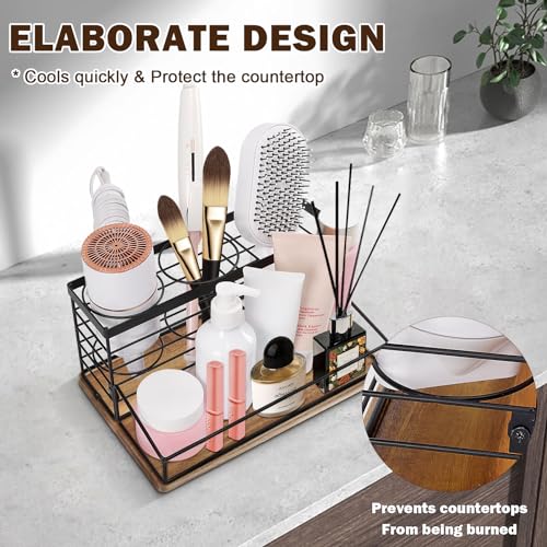 Hair Tool Organizer, Movable Hair Dryer Holder, Hair Styling Tools Storage for Vanity, Bath Counter Organizer, Bathroom Trays for Hair Toiletry, Makeup (12" x 7.7" x 5.8", Wood-Black) - color: Wood-Black, size: 12" x 7.7" x 5.8"
