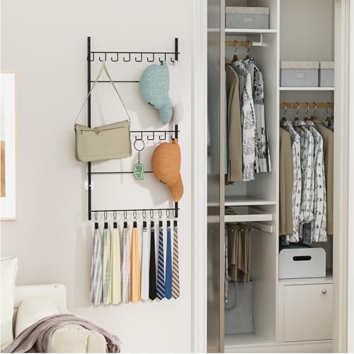 HapiRm Over Door Hat Rack - 3 Tier Wall Mounted Hat Organizer with 16 Hooks and 10 Movable Clips, Baseball Cap Organizer Storage Holds up to 26 Caps for Door, Bedroom, Closet USPTO Patent Pending - color: Black, size: 3 Tier