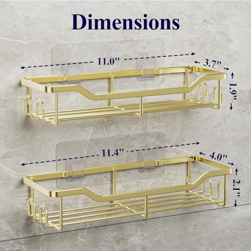 Kitsure Shower Caddy Large - Adhesive Shower Organizer, Stainless Steel Shelf for Inside Shower, No Drill Bathroom Organizers and Storage, Home Decor Accessories, 2 Pack, Gold - color: Gold, size: Large